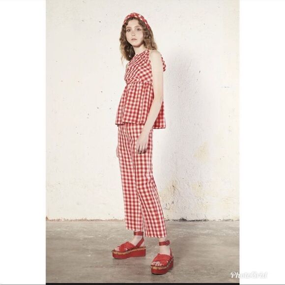 Revolve Cherry RED VALENTINO Check Plaid Trouser Pants - Picture 12 of 12